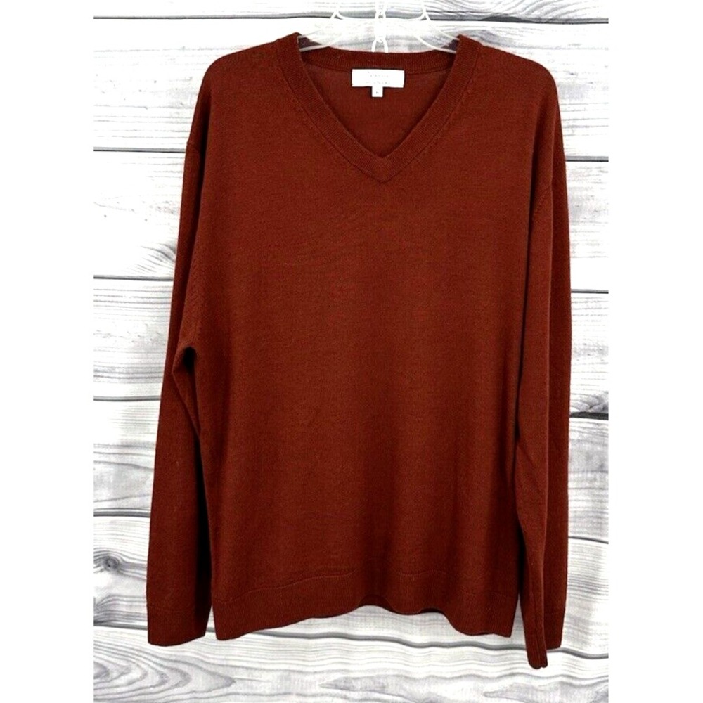 TURNBURY EXTRA FINE MERINO WOOL LIGHTWEIGHT V NECK SWEATER Men's Size XL RUST